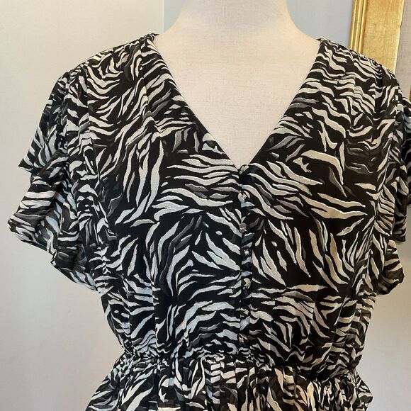The Kooples Zebra Print Ruffled Mini Dress Size 3 (US 8) Flutter Sleeve NWT $370 - Picture 5 of 13